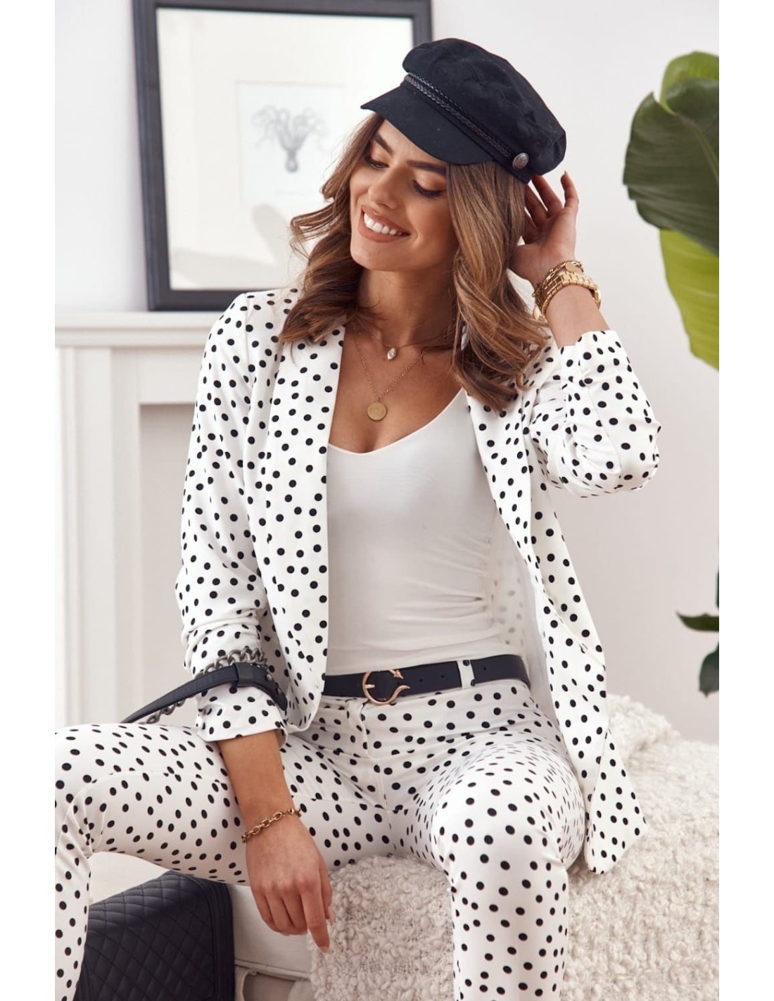 Elegant polka-dot trousers with a crease ekri 20672 - Online store - Boutique